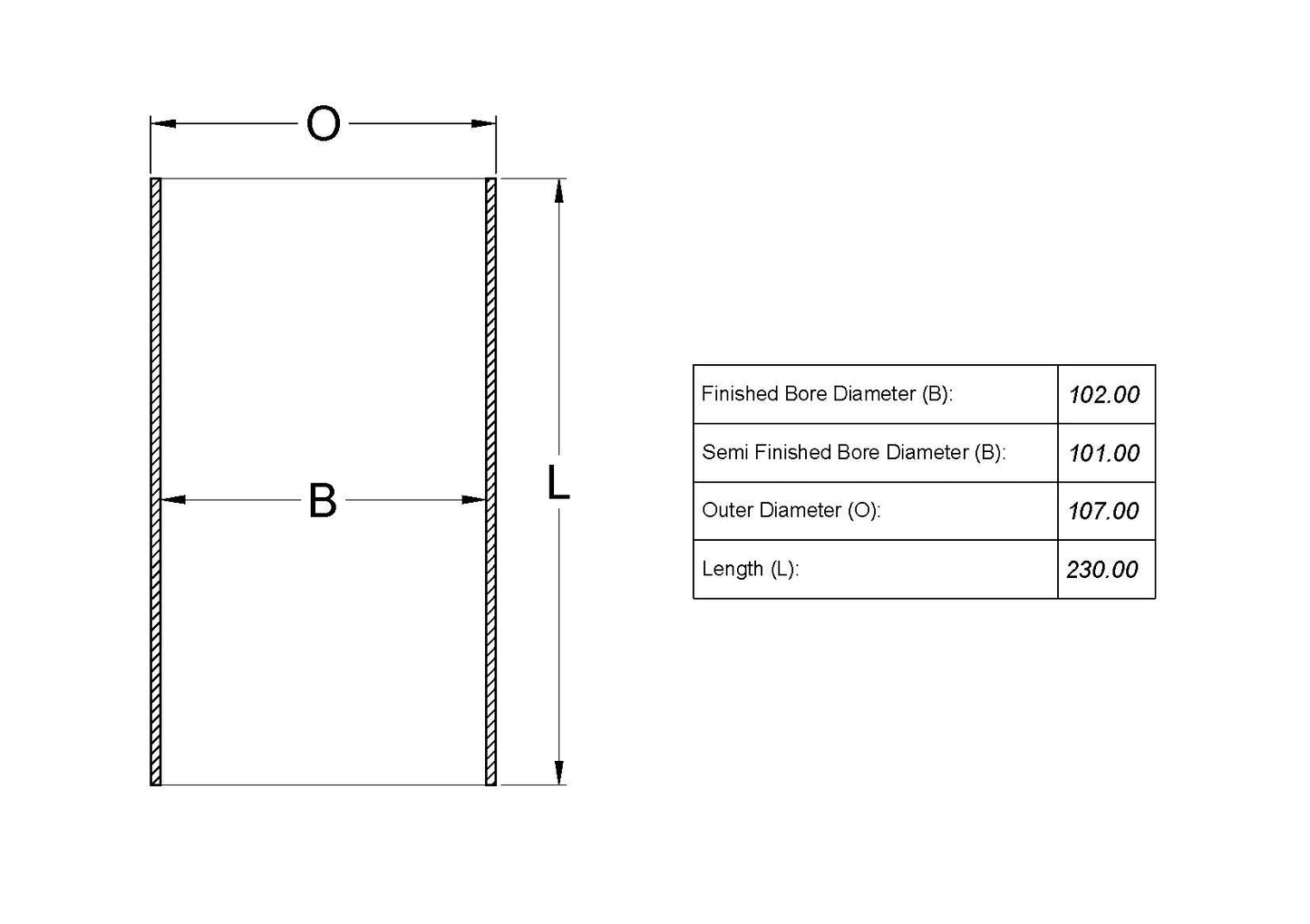 Cylinder Liner 101 I x 107 O x 230 L