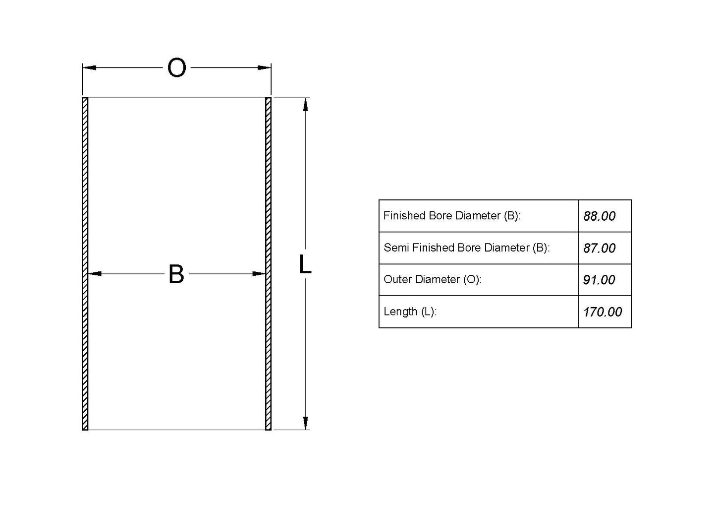 Cylinder Liner 87 I x 91 O x 170 L