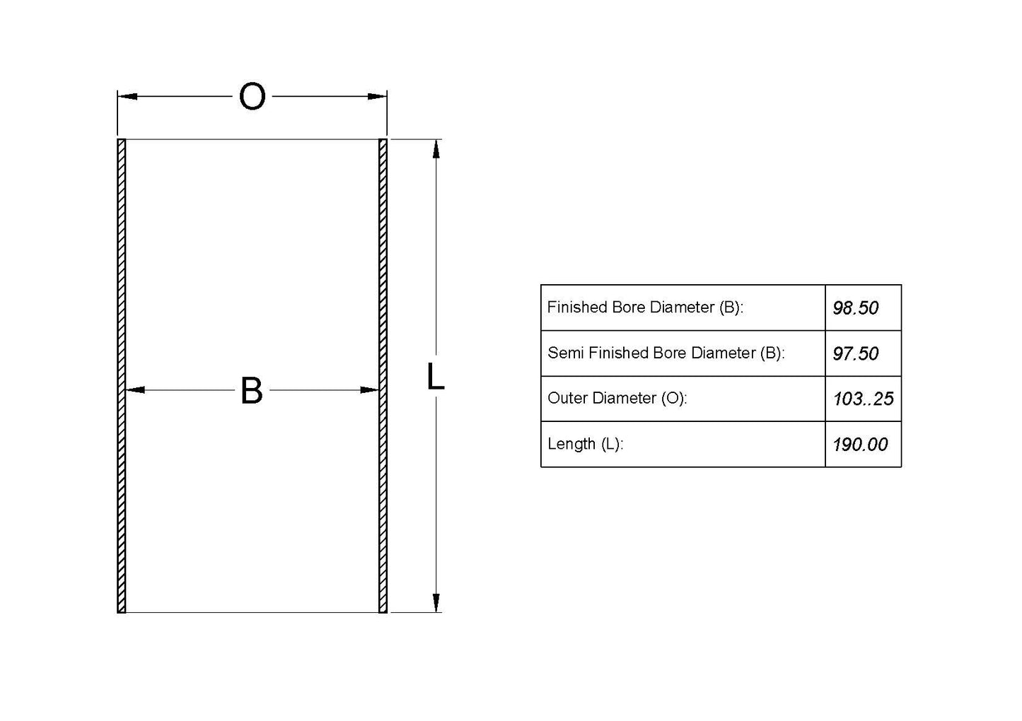 Cylinder Liner 97.5 I x 103.25 O x 190 L