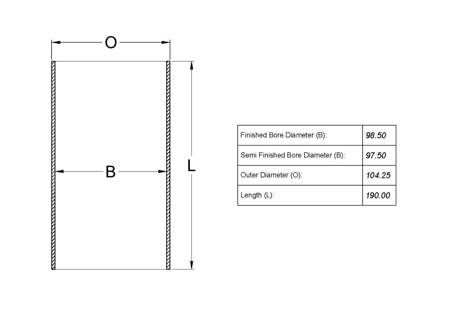 Cylinder Liner 97.5 I x 104.25 O x 190 L