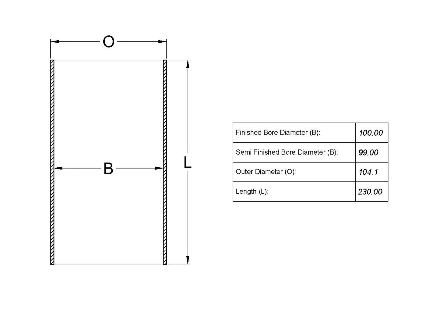 Cylinder Liner 99 I x 104.1 O x 230 L